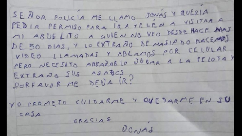 La emotiva carta que un nene de 8 años le escribió a un policía para poder ver a su abuelo