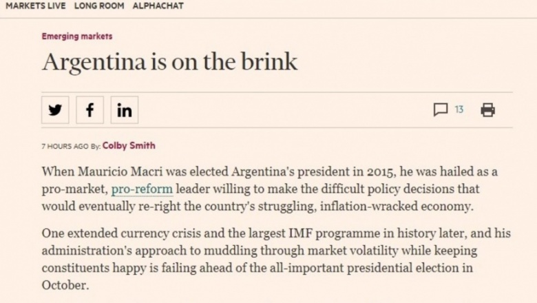 Dura crítica del diario Financial Times: “Argentina está en el borde”