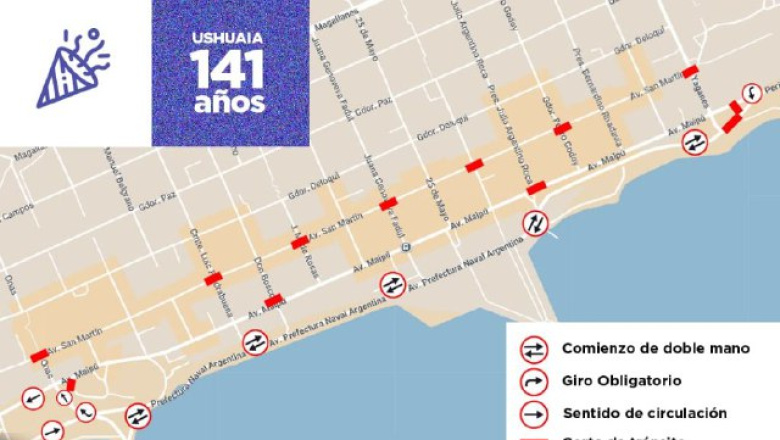 Esquema de tránsito por el desfile del 12 de Octrubre, 141° aniversario de la ciudad