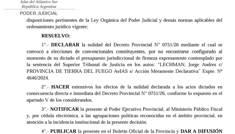 La Justicia declaró «la nulidad» del decreto de convocatoria a elecciones para modificar la Constitución