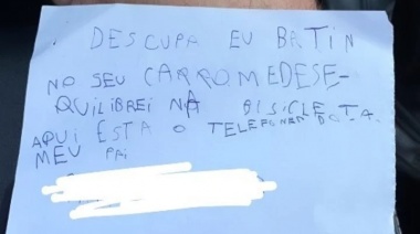 El mensaje que un niño de siete años dejó luego de rayar un auto con su bicicleta