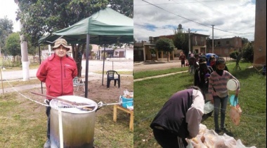 Un ex combatiente, cocina para los mas necesitados abajo de un árbol.