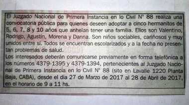 La Justicia porteña busca una familia para cinco hermanitos
